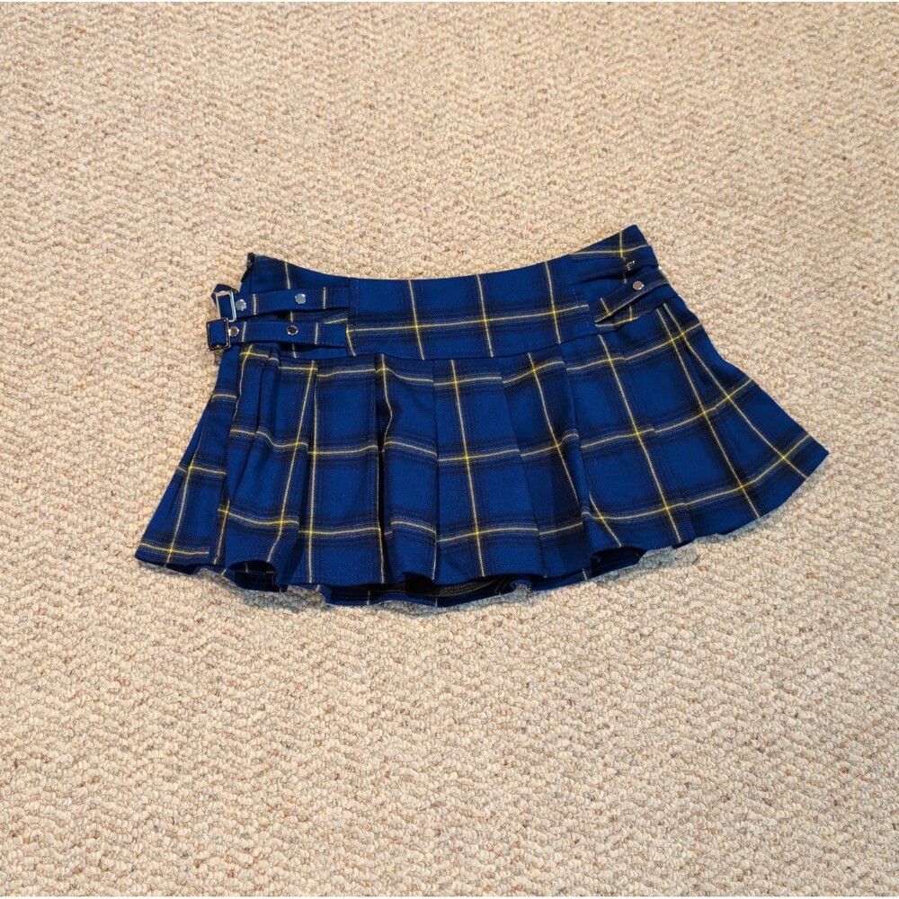 Y2K Plaid Pleated Mini Skirt Skort Womens M Blue School Girl Academia